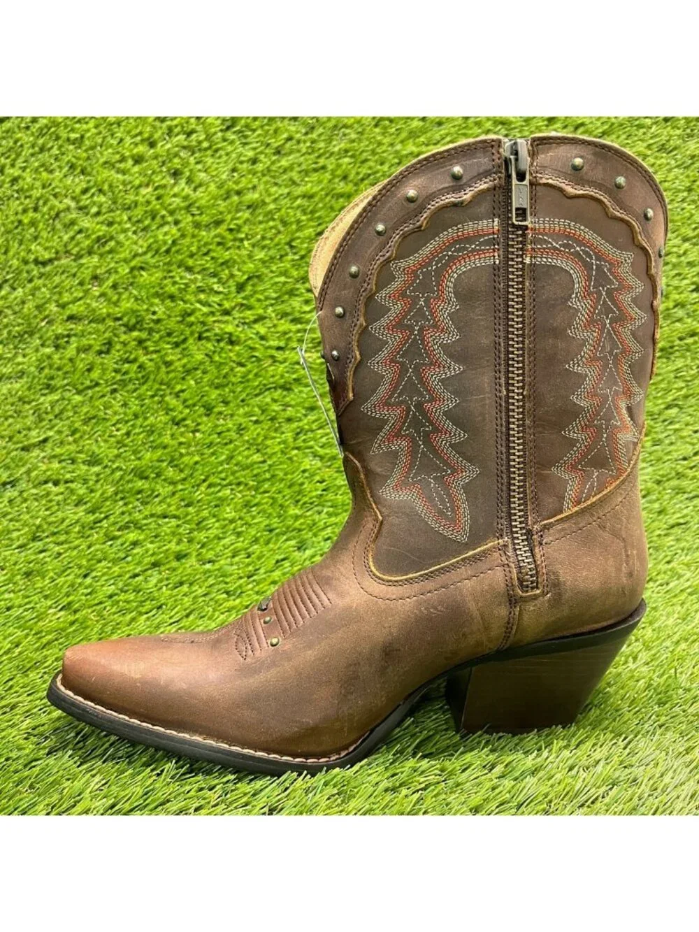 Durango Crush Womens Size 7 Brown Cowgirl Western Snip Toe Zip Up Fashion Boots